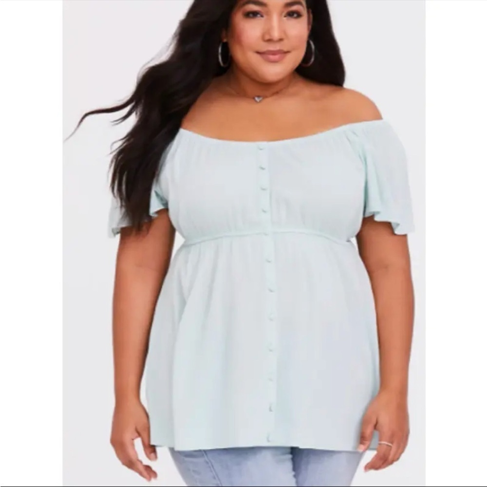 Torrid Women’s size 2X Mint green Crepe off shoulder babydoll blouse